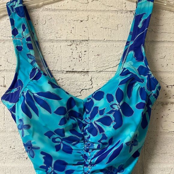 Vintage Blue One Piece Tropical Resort Swimsuit Small - Picture 2 of 8